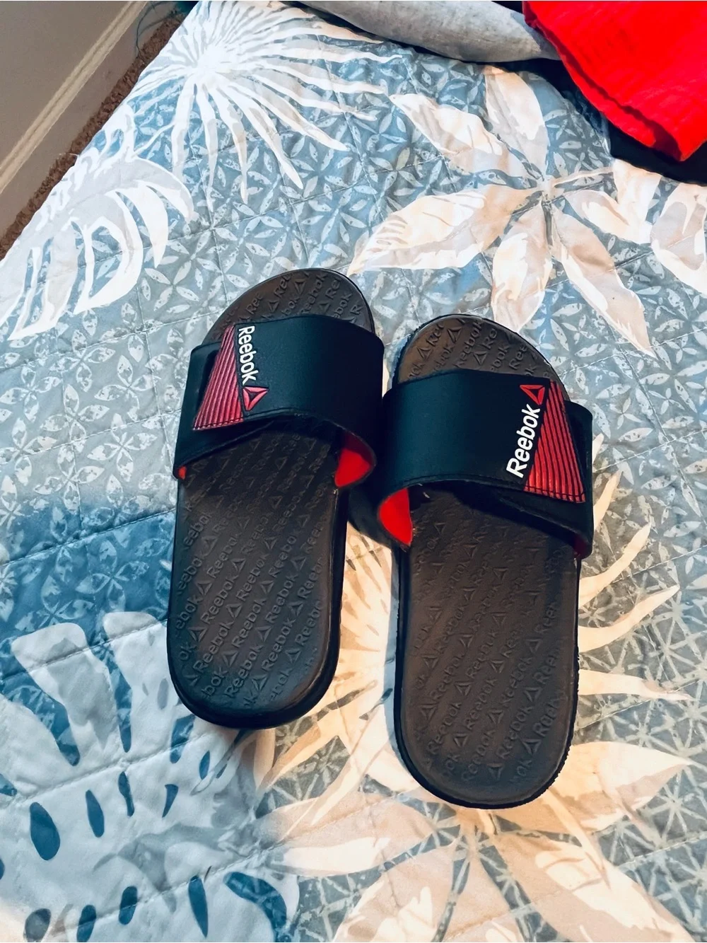 Reebok Black and Red Kids' Slide Sandals